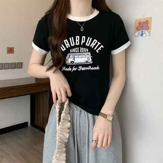 Summer Sweet Crew Neck Short Upper Clothes Student Short Sleeve T-Shirt Women